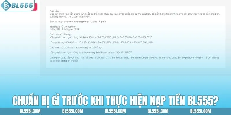 Chuẩn bị gì trước khi thực hiện nạp tiền BL555?