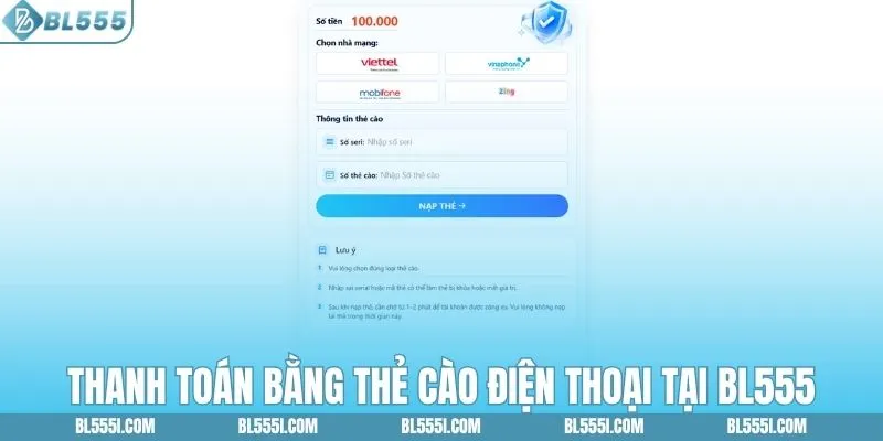 Thanh toán bằng thẻ cào điện thoại tại BL555
