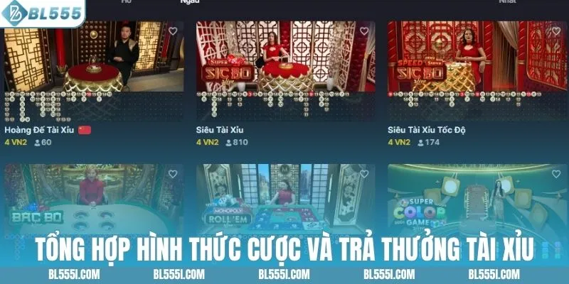 Tổng hợp hình thức cược và mức thưởng tài xỉu